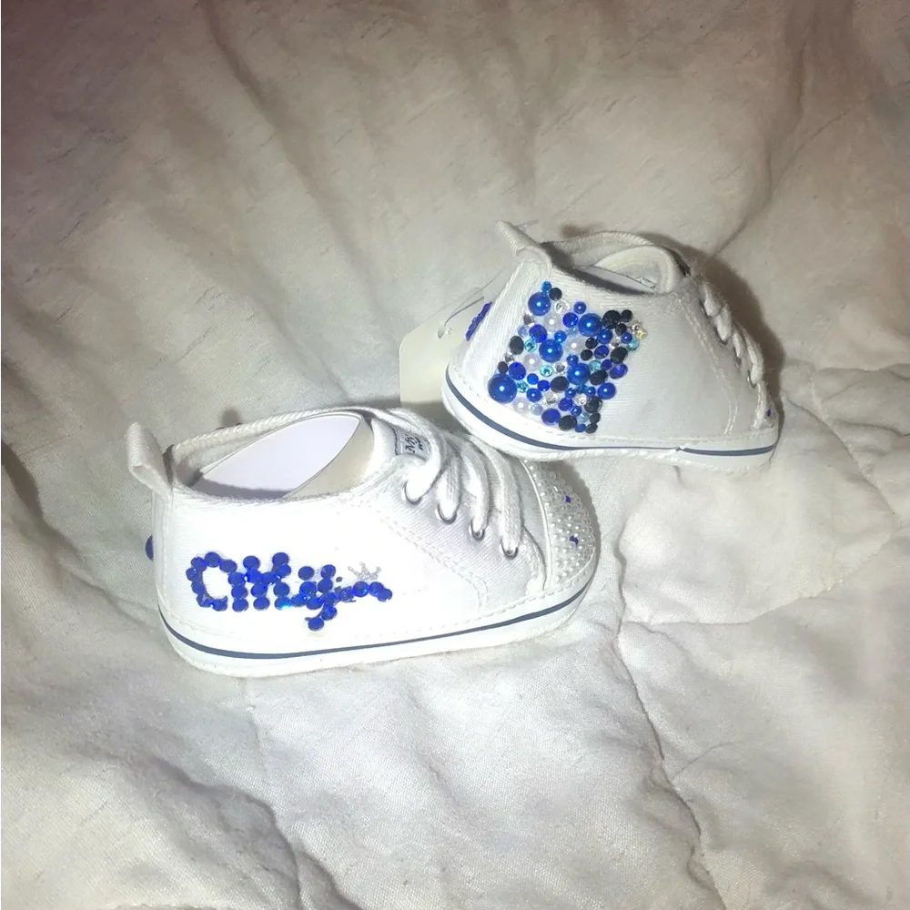 Newborn Christening Baptism Baby Boy Custom Bling Soft Shoes - Picture 3 of 7